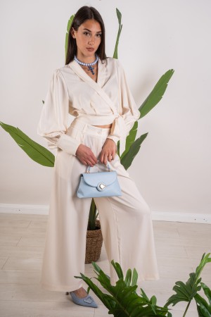 coordinated my blouse and satin trousers with bow 