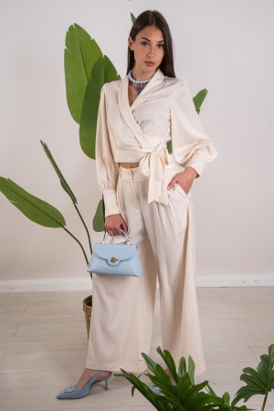 coordinated my blouse and satin trousers with bow 