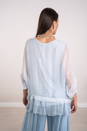 koordinierte Stefy in Seidenbluse und Hose mit Stickereien und Pailletten 