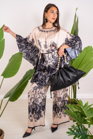 coordinato guatemala blusa con ruches e pantalone fantasia  coordinato guatemala blusa con ruches e pantalone fantasia  coord...