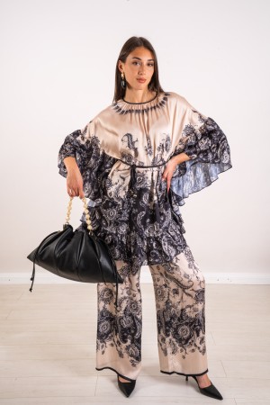 coordinato guatemala blusa con ruches e pantalone fantasia  coordinato guatemala blusa con ruches e pantalone fantasia  coord...