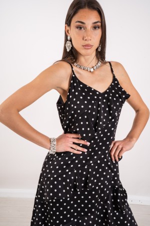 robe de point d'Andalousie avec robe à volants Andalousie avec des pois avec des ruches Andalucia Robe à Polka Dots avec des vol