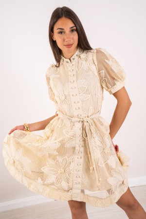 vIENA Vestido en encaje con cuello de perla y vestido de viena de diamantes de imitación con encaje con cuello en perlas y vesti