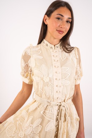 vIENA Vestido en encaje con cuello de perla y vestido de viena de diamantes de imitación con encaje con cuello en perlas y vesti