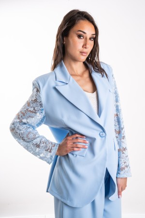 veste et pantalon coordonné Oxford Curvy avec manches en dentelle 