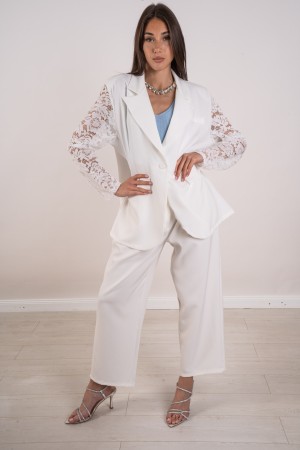 coordinato oxford curvy giacca e pantalone con maniche in pizzo  coordinato oxford curvy giacca e pantalone con maniche in pi...