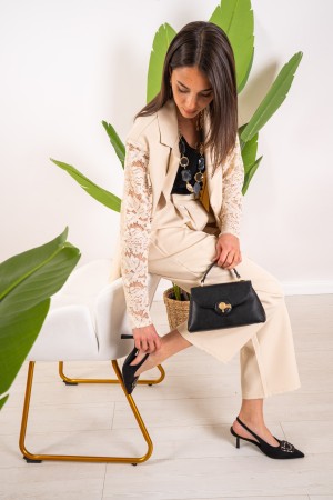 coordinato oxford curvy giacca e pantalone con maniche in pizzo  coordinato oxford curvy giacca e pantalone con maniche in pi...