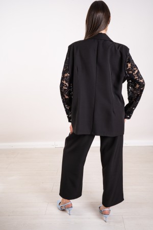 coordinato oxford curvy giacca e pantalone con maniche in pizzo  coordinato oxford curvy giacca e pantalone con maniche in pi...