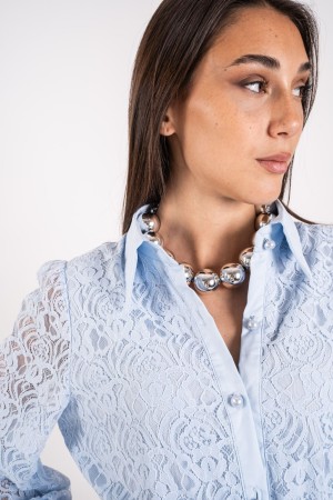 coordinato sidney camicia e pantalone in pizzo con perle  coordinato sidney camicia e pantalone in pizzo con perle  coordinat...