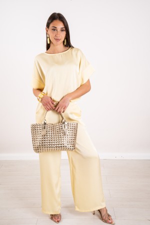 coordinated sun blouse and satin effect pants 