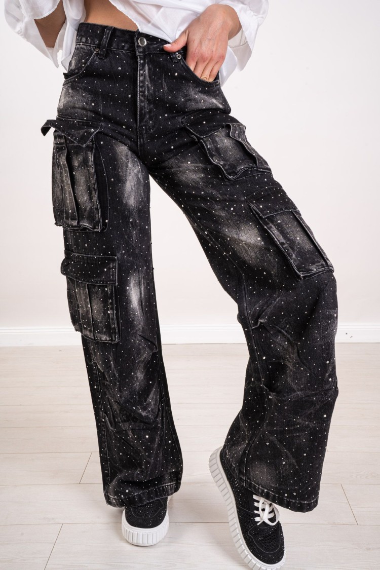 cargo Night Jeans mit Strass Jeans Nacht-Fracht mit Strass Jeans Nacht-Fracht mit Strasssteinen