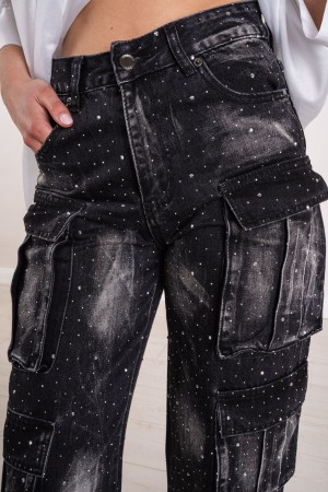 cargo Night Jeans mit Strass Jeans Nacht-Fracht mit Strass Jeans Nacht-Fracht mit Strasssteinen