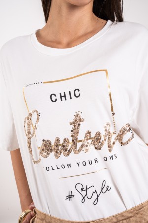 chic T-Shirt mit Druck- und Strass-Chic-T-Shirt mit Druck- und Strasssteinen Chic T-shirt mit Druck- und Strasssteinen