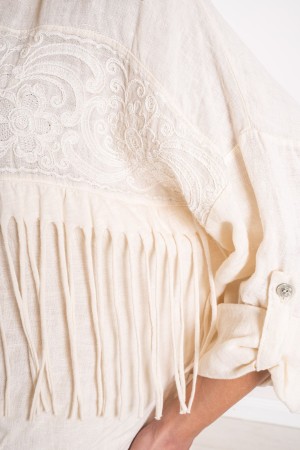 coordinated beautiful shirt and linen trousers with embroidery and fringes 