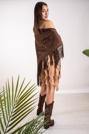 mantella holly in ecocamoscio con frange  mantella holly in ecocamoscio con frange  mantella holly in ecocamoscio con frange