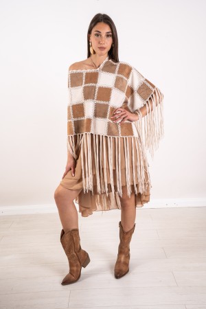 poncho Miriana Patchwork with Fringe Poncho Miriana Patchwork with Fringe Poncho Miriana Patchwork with Fringe