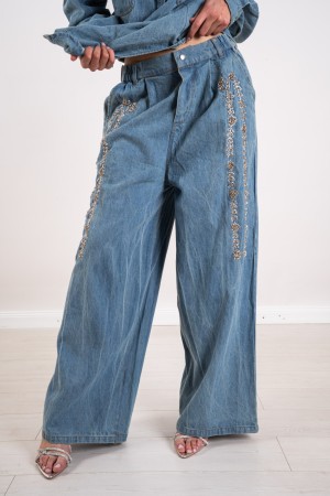 coordinato jade camicia e pantalone in denim con perline  coordinato jade camicia e pantalone in denim con perline  coordinat...