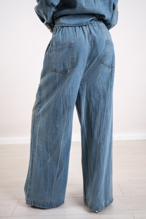 coordinated Jade Shirt and Denim Pants with Beads 