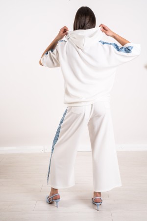 coordinato maia felpa e pantalone con inserti in denim e paillettes  coordinato maia felpa e pantalone con inserti in denim e...