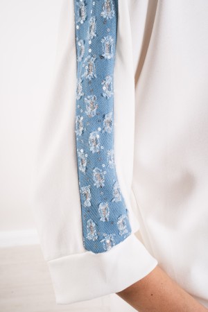 coordinato maia felpa e pantalone con inserti in denim e paillettes  coordinato maia felpa e pantalone con inserti in denim e...