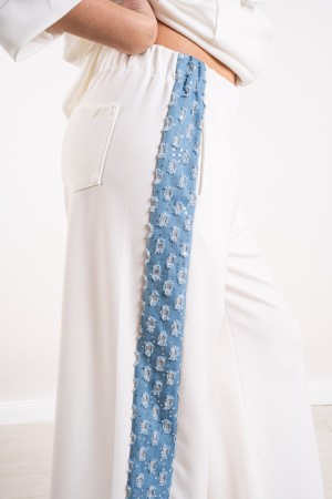 coordinato maia felpa e pantalone con inserti in denim e paillettes  coordinato maia felpa e pantalone con inserti in denim e...