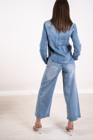 denim Shirt Sun Shirt avec Strass Denim Shirt Shirt avec t-shirt Strass Sun Shirt en denim avec strass