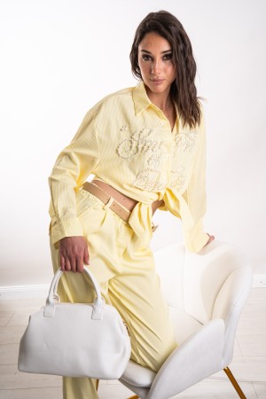 camisa a rayas de verano con camisa de perla Rigata con camisa de perlas Rigata de verano con perlas