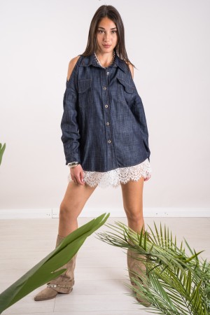 vestido de camisa de Caterina de Denim con vestido de camisa de Caterina de Caterina de encaje con vestido de camisa de Caterina