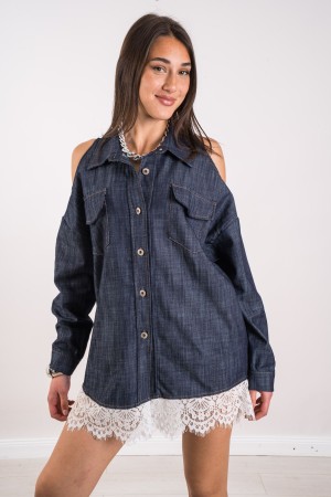 denim Caterina Shirt Kleid mit Spitze Denim Caterina Hemd Kleid mit Spitze Caterina Hemd Kleid in Denim mit Spitze