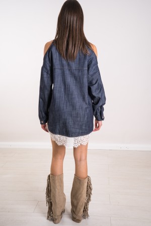 abito corto camicia caterina in denim con pizzo  abito corto camicia caterina in denim con pizzo  abito corto camicia caterin...