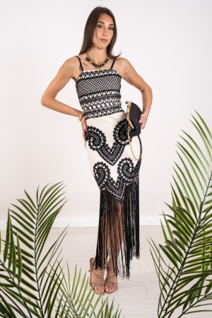 gesticktes Tokyo-Kleid mit Fransen gesticktes Tky-Kleid mit dem Fransen gesticktes Ky-Kleid mit Fransen