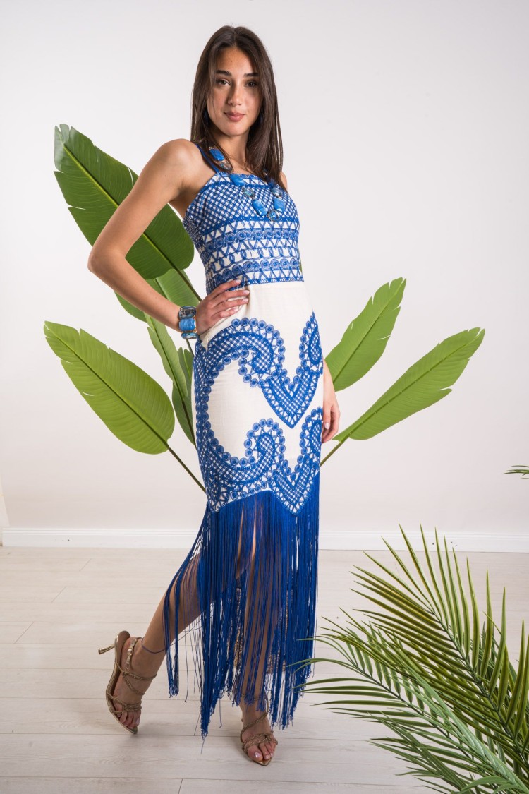 embroidered Tokyo Dress with Fringe Embroidered Toky Dress With Fringed Embroidered Toky Dress With Fringe