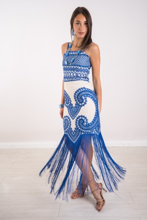 embroidered Tokyo Dress with Fringe Embroidered Toky Dress With Fringed Embroidered Toky Dress With Fringe