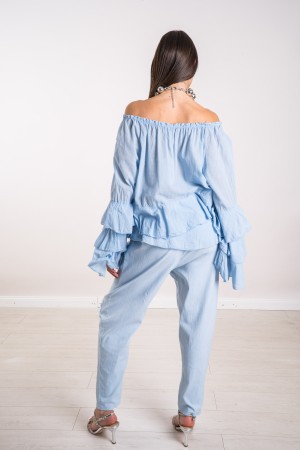 mint blouse with flushes mint blouse with flounce mint blouse with flounces