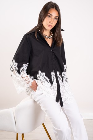 camicia alberta con inserto in pizzo  camicia alberta con inserto in pizzo  camicia alberta con inserto in pizzo