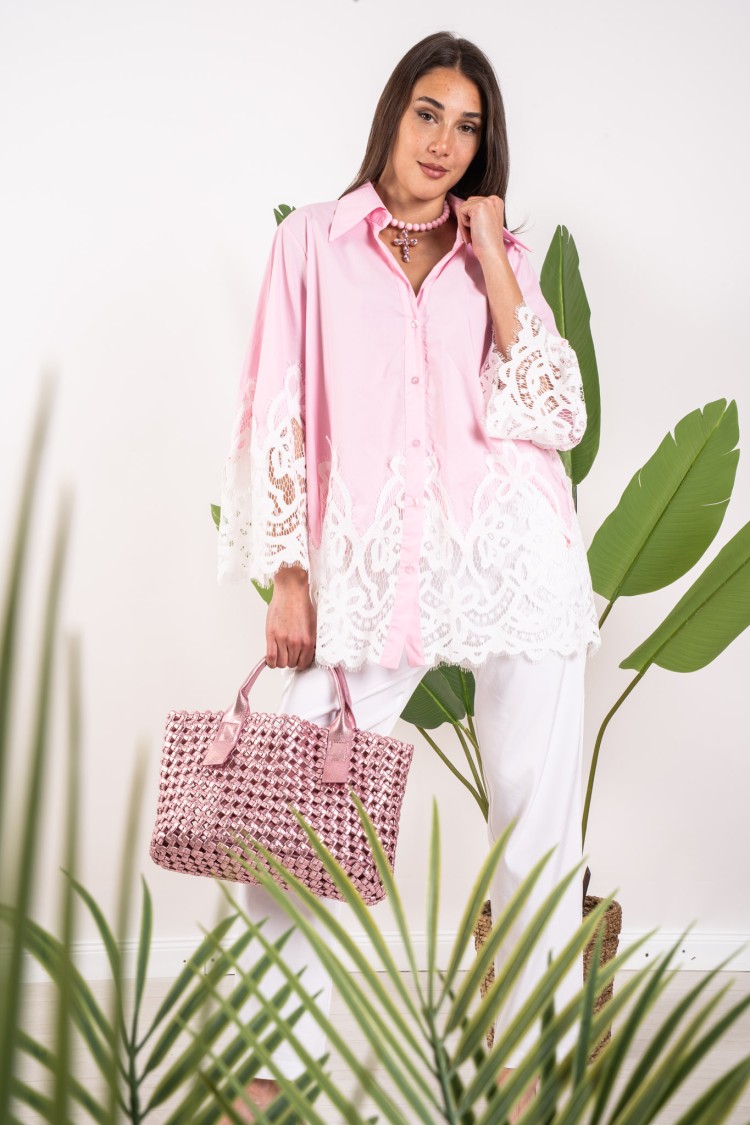 camicia alberta con inserto in pizzo  camicia alberta con inserto in pizzo  camicia alberta con inserto in pizzo