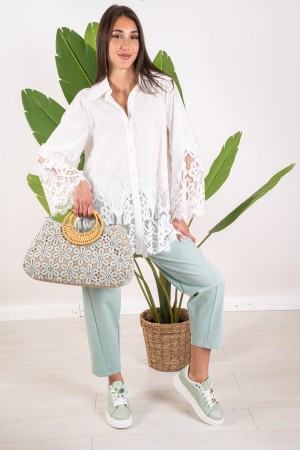 camicia alberta con inserto in pizzo  camicia alberta con inserto in pizzo  camicia alberta con inserto in pizzo