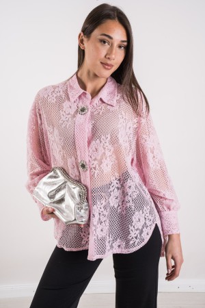 camisa de encaje lola con botones de diamantes de imitación de encaje de encaje de encaje con botones de diamantes de imitación 