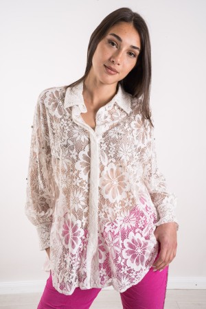 camisa de encaje de Miriam con Rhinestone Miriam Camisa en Lace con Rhinestone Miriam Camisa en Cordillo con Rhinestones