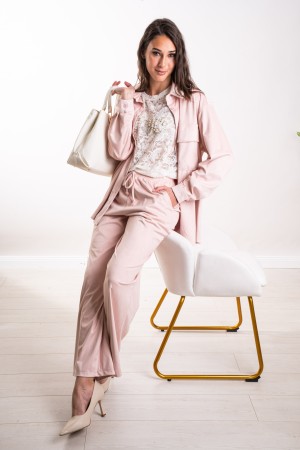 coordinato celeste camicia e pantalone in ecocamoscio  coordinato celeste camicia e pantalone in ecocamoscio  coordinato cele...