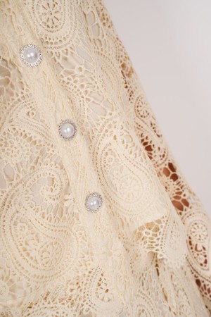 coordinated Summer Shirt and lace skirt with rhinestone inserts and coordinated pearls Summer shirt and lace skirt with insert .