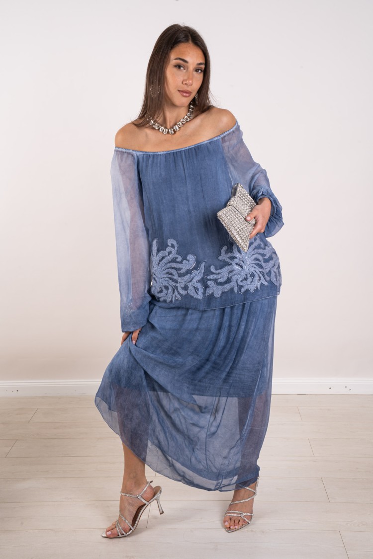 silk monica dress with embroidery and sequins Silk monica dress with embroidery and sequins Silk monica dress with embroidery an