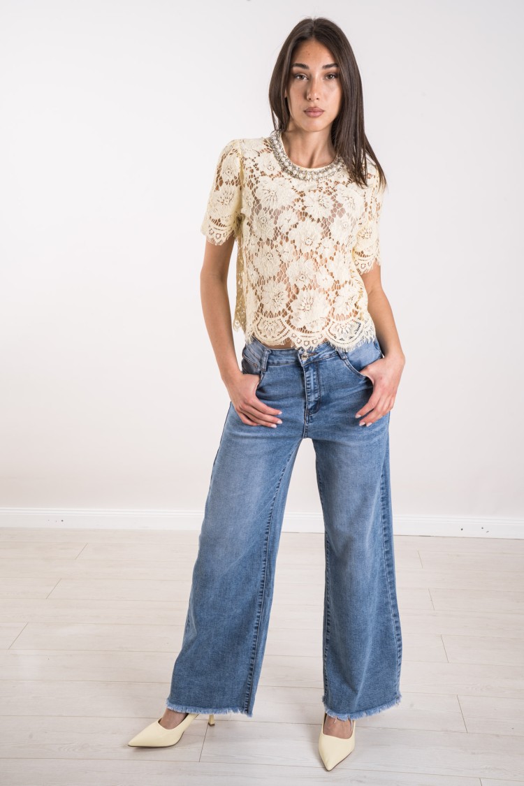 pearl Pearl Jersey with Pearl Neck Pearl Knit Lace Pearl Round Pearl Round Pearl Knitted Lace with Ride ...