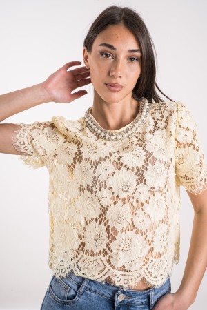 pearl Pearl Jersey avec perle de perle de perles de perles de dentelle en dentelle ronde perle perle perle en perle en dentelle 