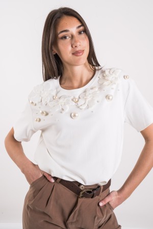 susanna Jersey mit Blume und Perlen Susanna mit Blumen und Perlen Susanna Mesh mit Blumen und Perlen