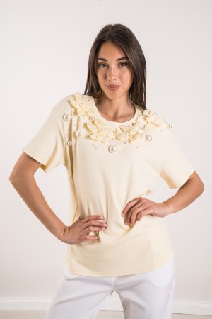 susanna Jersey con flor y perlas Susanna con flor y perlas Susanna Malla con flor y perlas