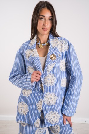 positano rigata jacket with embroidery and brooch Positano jacket striped with embroidery and brooch Positano jacket rigata with