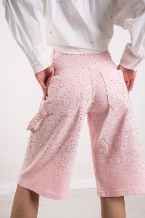 bermuda Pink Jeans mit Strass Bermuda Rosa Jeans mit Strass Bermuda Jeans Rosa mit Strasssteinen