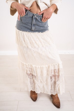 falda Moana en Denim con Falda Moana de encaje en Denim con Falda Moana de encaje en Denim con Encaje