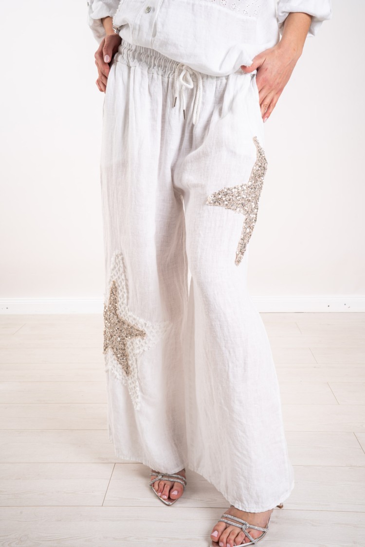 ischia linen trousers with sequins Ischia pants in linen with sequins ischia pants in linen with sequins
